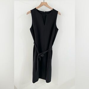 Lost April Belted Split Neck Sheath Dress Black Size Medium
